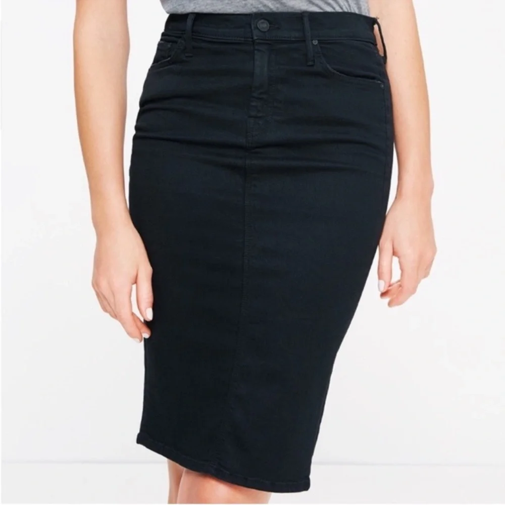 MOTHER The Peg Slit Black Pencil Skirt “Not Guilty” In Denim 🖤